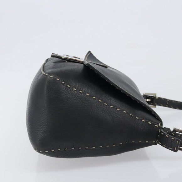 FENDI Selleria Mamma Baguette Shoulder Bag Leather Black Silver Auth 200803A