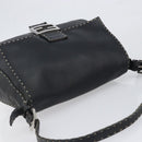 FENDI Selleria Mamma Baguette Shoulder Bag Leather Black Silver Auth 200803A-6