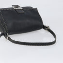 FENDI Selleria Mamma Baguette Shoulder Bag Leather Black Silver Auth 200803A-7