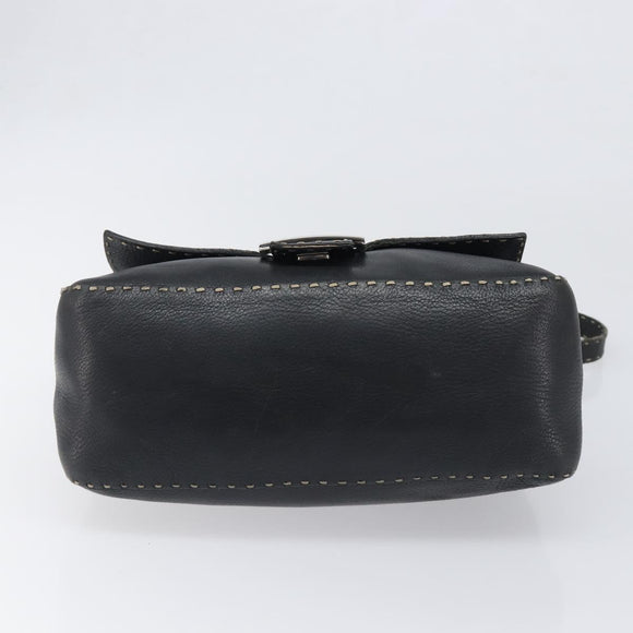 FENDI Selleria Mamma Baguette Shoulder Bag Leather Black Silver Auth 200803A