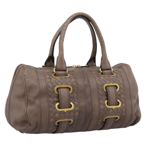 BOTTEGA VENETA INTRECCIATO Boston Bag Leather Brown Gold 162194 Auth 200806V