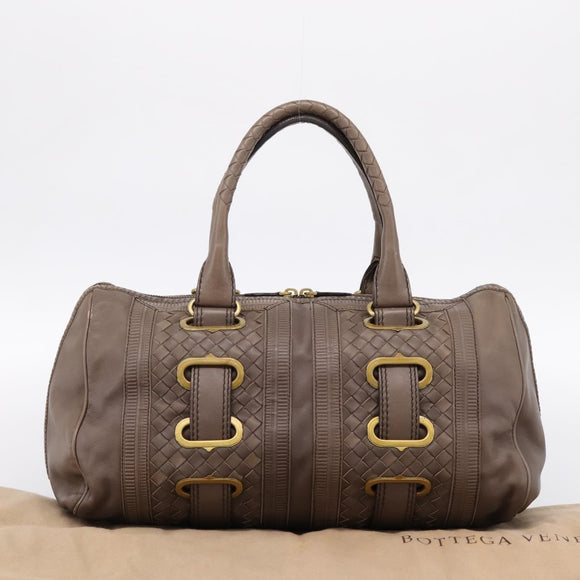 BOTTEGA VENETA INTRECCIATO Boston Bag Leather Brown Gold 162194 Auth 200806V