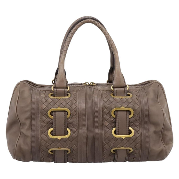 BOTTEGA VENETA INTRECCIATO Boston Bag Leather Brown Gold 162194 Auth 200806V