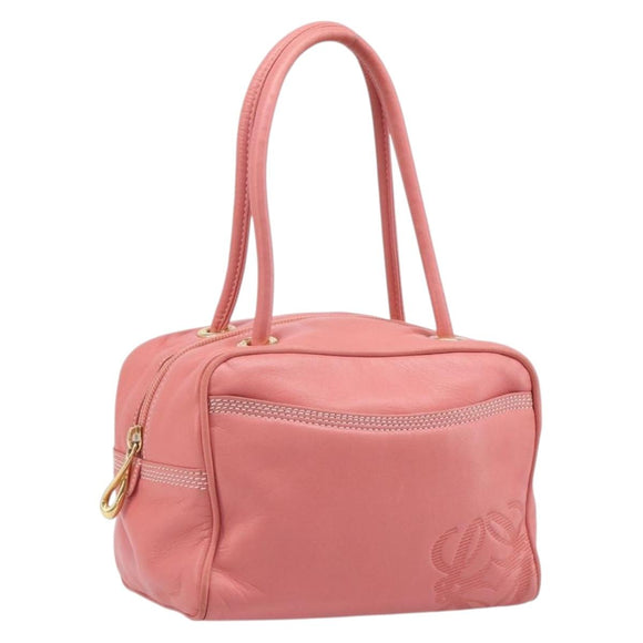 LOEWE Hand Bag Leather Pink Gold Tone Auth 200810V