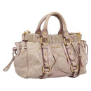 Miu Miu Vitellolux Hand Bag Leather 2way Beige Gold Tone Auth 200811-1