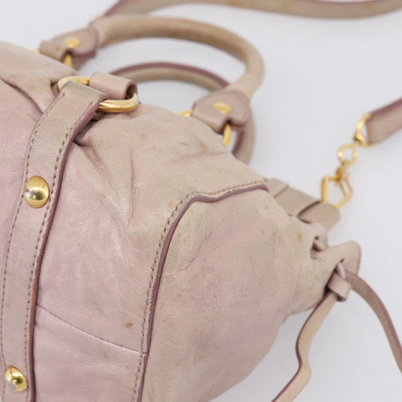 Miu Miu Vitellolux Hand Bag Leather 2way Beige Gold Tone Auth 200811