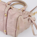 Miu Miu Vitellolux Hand Bag Leather 2way Beige Gold Tone Auth 200811-17