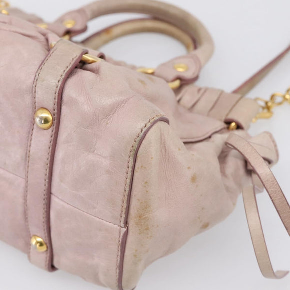 Miu Miu Vitellolux Hand Bag Leather 2way Beige Gold Tone Auth 200811