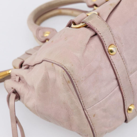 Miu Miu Vitellolux Hand Bag Leather 2way Beige Gold Tone Auth 200811
