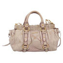 Miu Miu Vitellolux Hand Bag Leather 2way Beige Gold Tone Auth 200811-13