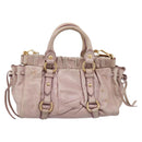 Miu Miu Vitellolux Hand Bag Leather 2way Beige Gold Tone Auth 200811-2
