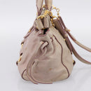 Miu Miu Vitellolux Hand Bag Leather 2way Beige Gold Tone Auth 200811-3