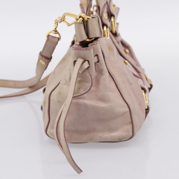 Miu Miu Vitellolux Hand Bag Leather 2way Beige Gold Tone Auth 200811