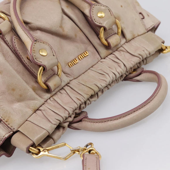 Miu Miu Vitellolux Hand Bag Leather 2way Beige Gold Tone Auth 200811