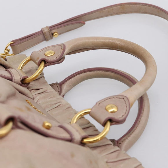 Miu Miu Vitellolux Hand Bag Leather 2way Beige Gold Tone Auth 200811