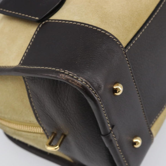 LOEWE Americana 28 Hand Bag Suede Beige Gold Tone Auth 200812V