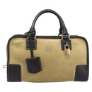 LOEWE Americana 28 Hand Bag Suede Beige Gold Tone Auth 200812V-13