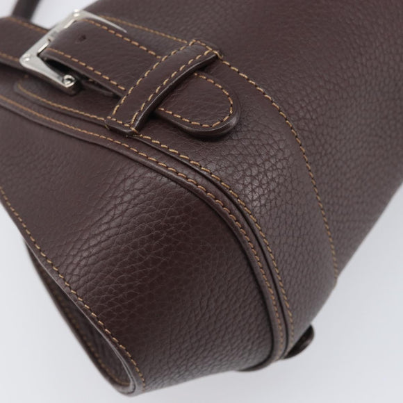 LOEWE Sender Hand Bag Leather Brown Silver Auth 200818V