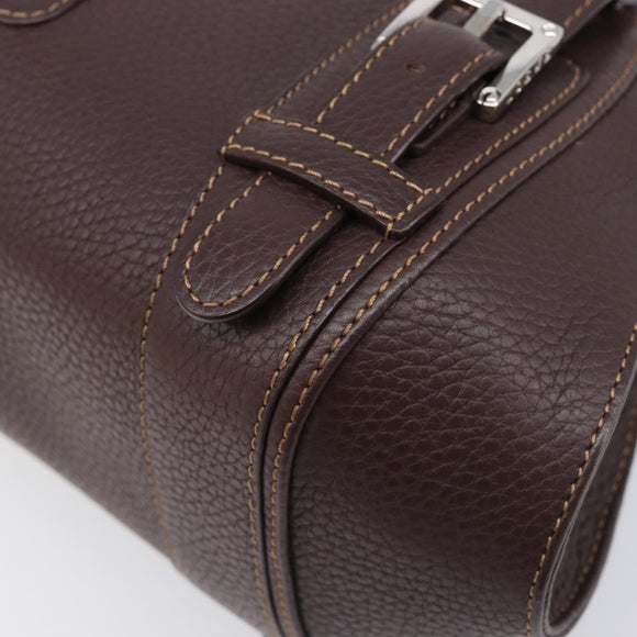 LOEWE Sender Hand Bag Leather Brown Silver Auth 200818V