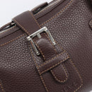 LOEWE Sender Hand Bag Leather Brown Silver Auth 200818V-19