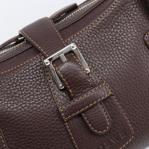 LOEWE Sender Hand Bag Leather Brown Silver Auth 200818V