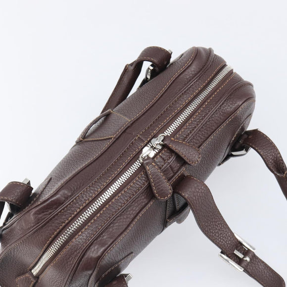 LOEWE Sender Hand Bag Leather Brown Silver Auth 200818V