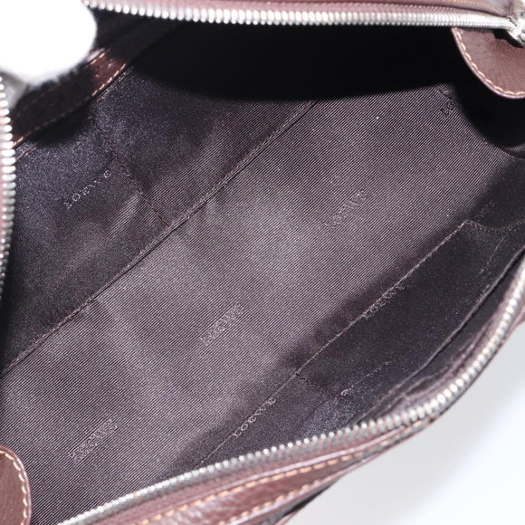 LOEWE Sender Hand Bag Leather Brown Silver Auth 200818V