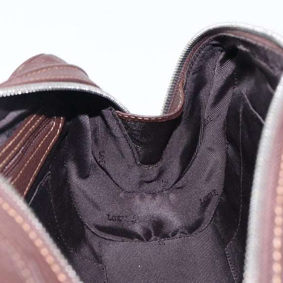 LOEWE Sender Hand Bag Leather Brown Silver Auth 200818V