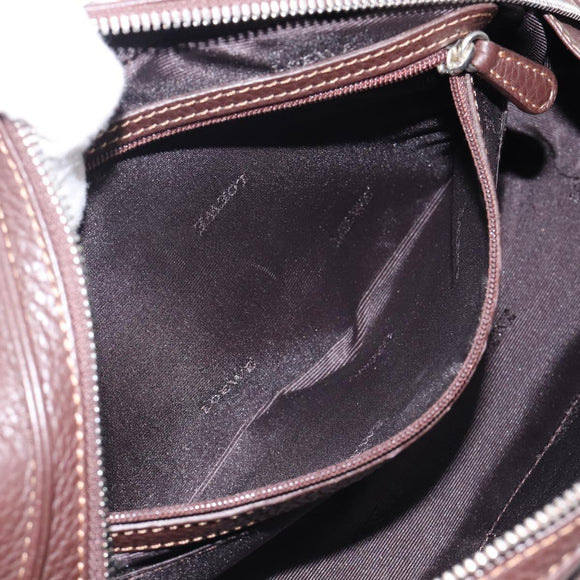 LOEWE Sender Hand Bag Leather Brown Silver Auth 200818V