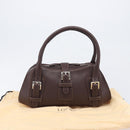 LOEWE Sender Hand Bag Leather Brown Silver Auth 200818V-12