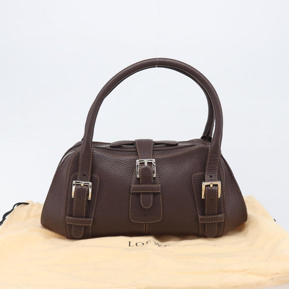 LOEWE Sender Hand Bag Leather Brown Silver Auth 200818V