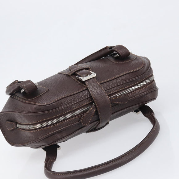 LOEWE Sender Hand Bag Leather Brown Silver Auth 200818V