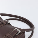 LOEWE Sender Hand Bag Leather Brown Silver Auth 200818V-14
