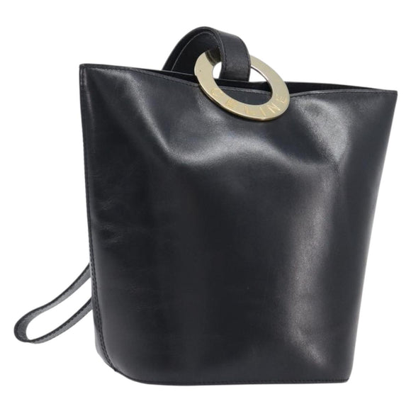 CELINE Shoulder Bag Leather Black Gold Tone Auth 200820A