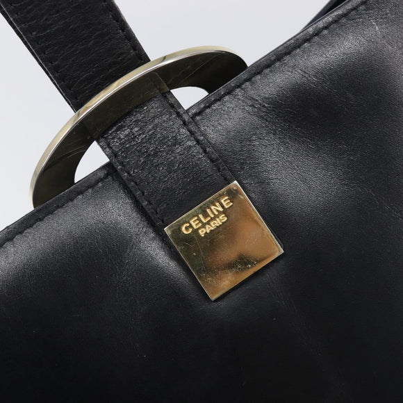 CELINE Shoulder Bag Leather Black Gold Tone Auth 200820A
