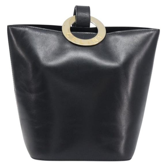 CELINE Shoulder Bag Leather Black Gold Tone Auth 200820A