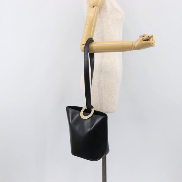 CELINE Shoulder Bag Leather Black Gold Tone Auth 200820A
