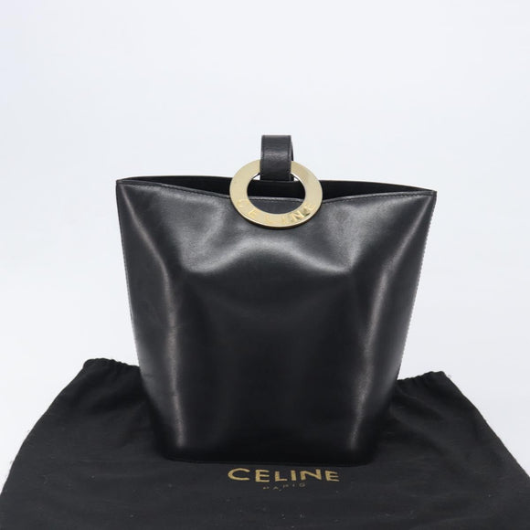 CELINE Shoulder Bag Leather Black Gold Tone Auth 200820A