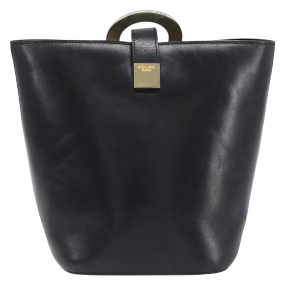 CELINE Shoulder Bag Leather Black Gold Tone Auth 200820A