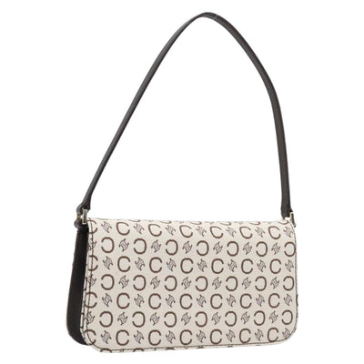 CELINE C Macadam Shoulder Bag Canvas White Gold Tone Auth 200822V