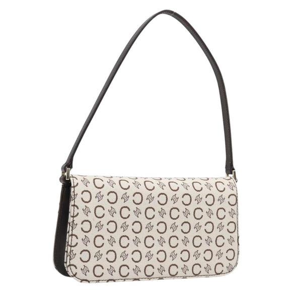 CELINE C Macadam Shoulder Bag Canvas White Gold Tone Auth 200822V