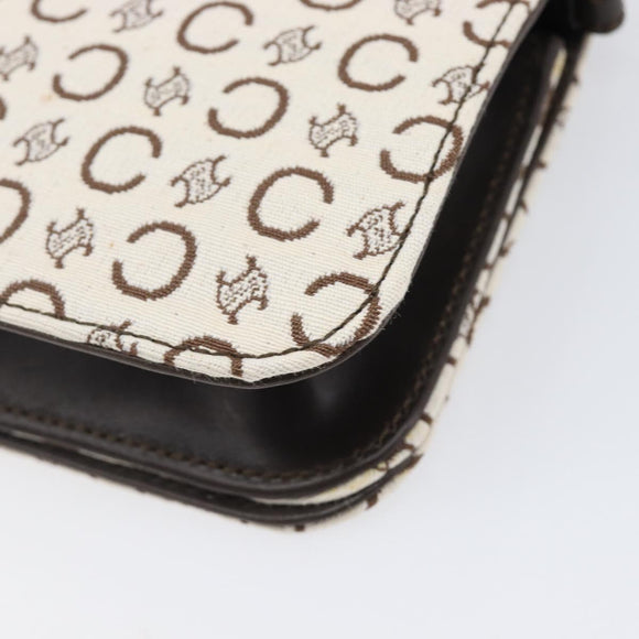 CELINE C Macadam Shoulder Bag Canvas White Gold Tone Auth 200822V
