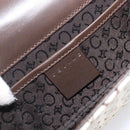 CELINE C Macadam Shoulder Bag Canvas White Gold Tone Auth 200822V-16
