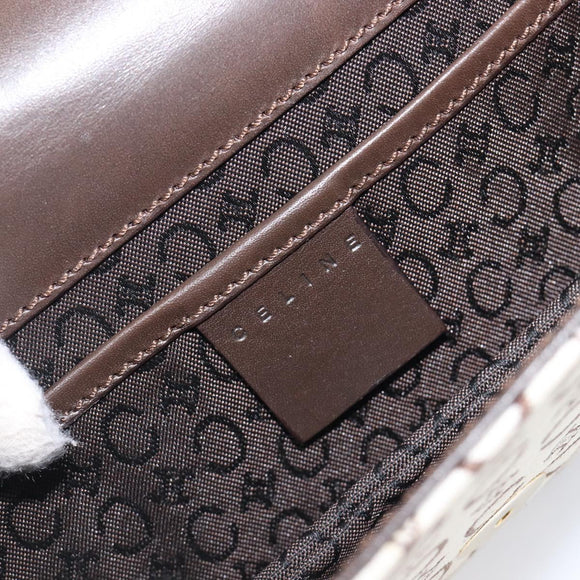 CELINE C Macadam Shoulder Bag Canvas White Gold Tone Auth 200822V