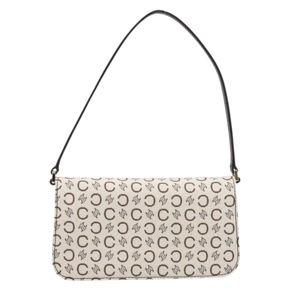 CELINE C Macadam Shoulder Bag Canvas White Gold Tone Auth 200822V