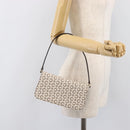 CELINE C Macadam Shoulder Bag Canvas White Gold Tone Auth 200822V-22