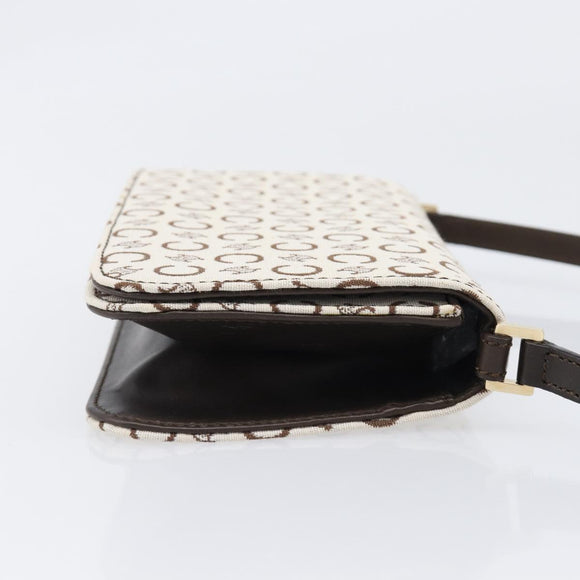 CELINE C Macadam Shoulder Bag Canvas White Gold Tone Auth 200822V