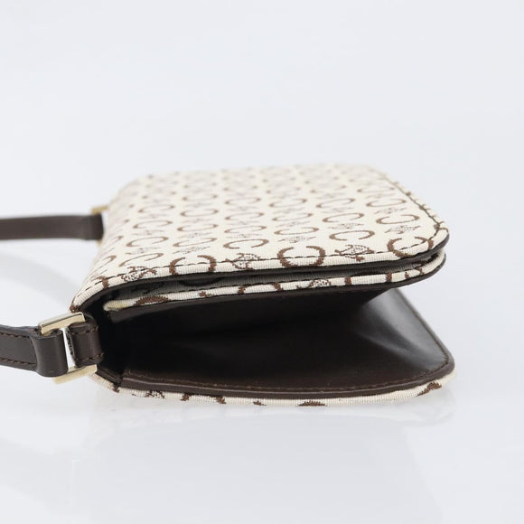 CELINE C Macadam Shoulder Bag Canvas White Gold Tone Auth 200822V