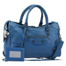 BALENCIAGA Classic City Hand Bag Leather 2way Blue 431621 Auth 200825V-1