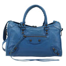 BALENCIAGA Classic City Hand Bag Leather 2way Blue 431621 Auth 200825V-2